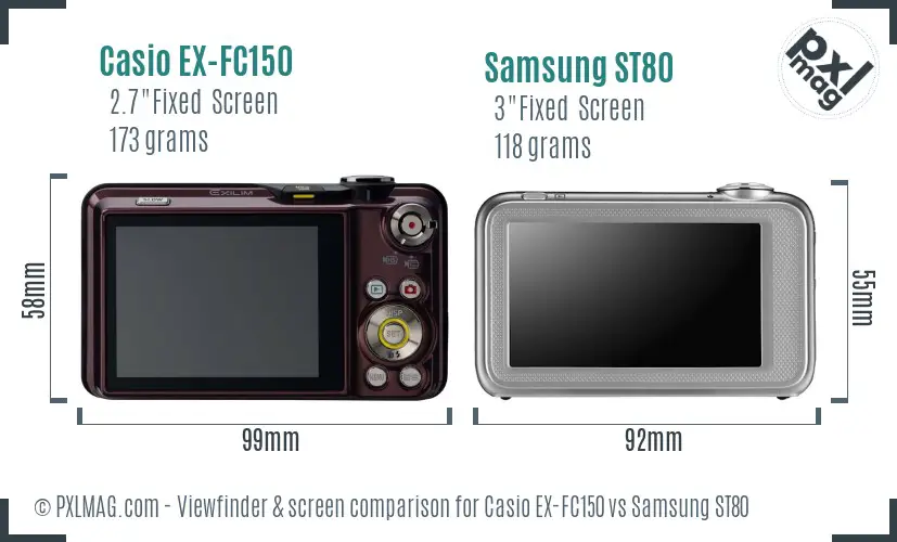 Casio EX-FC150 vs Samsung ST80 Screen and Viewfinder comparison