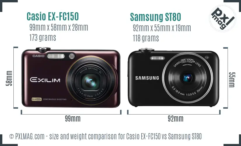 Casio EX-FC150 vs Samsung ST80 size comparison