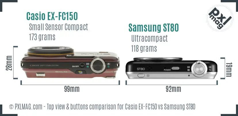 Casio EX-FC150 vs Samsung ST80 top view buttons comparison