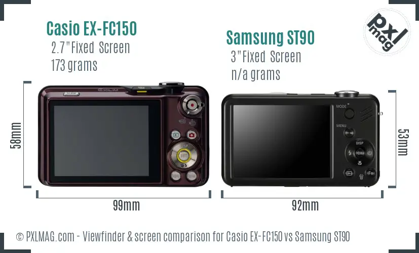 Casio EX-FC150 vs Samsung ST90 Screen and Viewfinder comparison