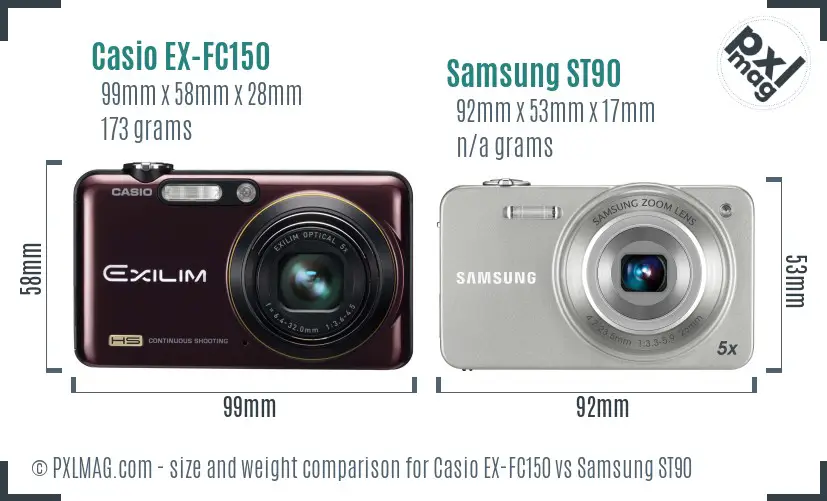 Casio EX-FC150 vs Samsung ST90 size comparison