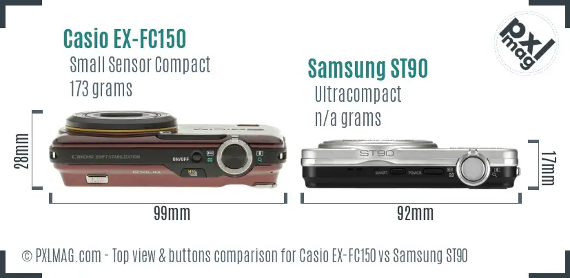 Casio EX-FC150 vs Samsung ST90 top view buttons comparison