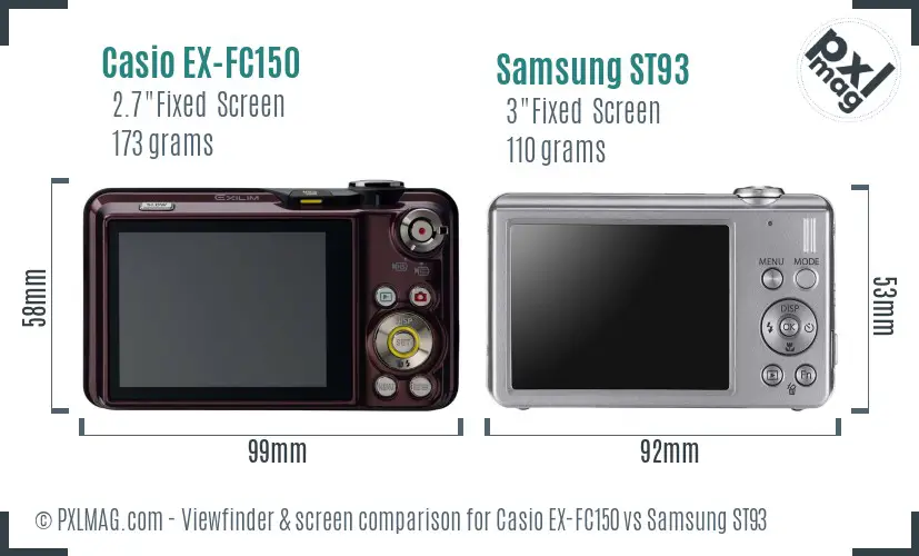 Casio EX-FC150 vs Samsung ST93 Screen and Viewfinder comparison