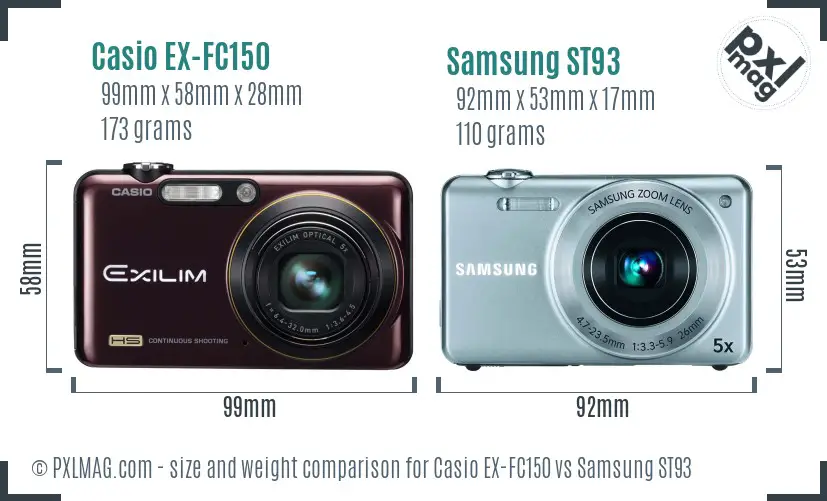 Casio EX-FC150 vs Samsung ST93 size comparison