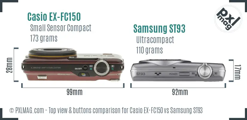 Casio EX-FC150 vs Samsung ST93 top view buttons comparison