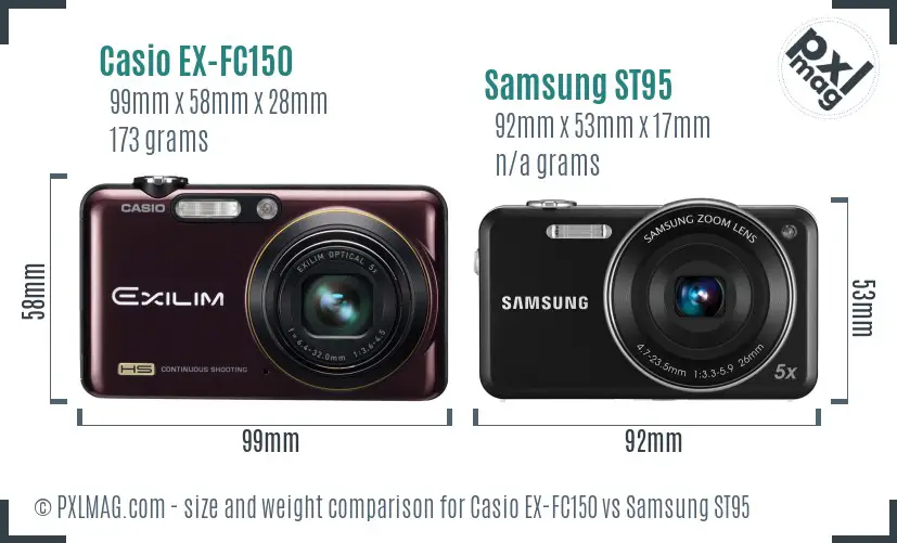 Casio EX-FC150 vs Samsung ST95 size comparison