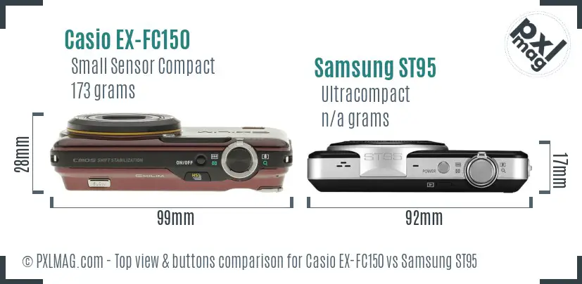 Casio EX-FC150 vs Samsung ST95 top view buttons comparison