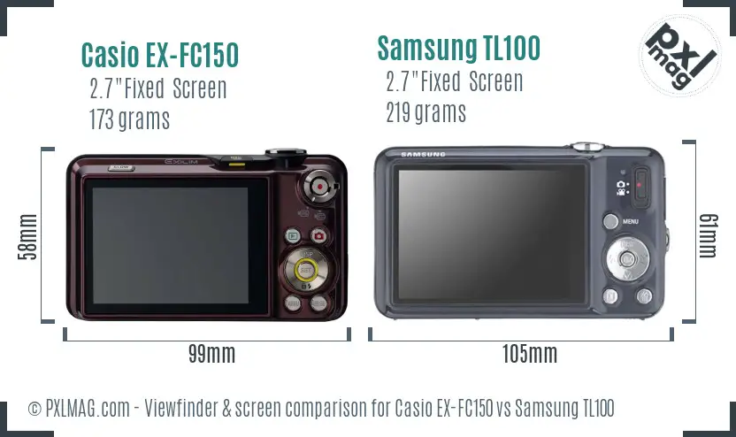 Casio EX-FC150 vs Samsung TL100 Screen and Viewfinder comparison