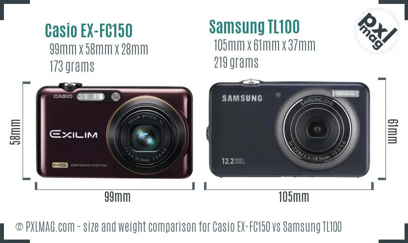 Casio EX-FC150 vs Samsung TL100 size comparison