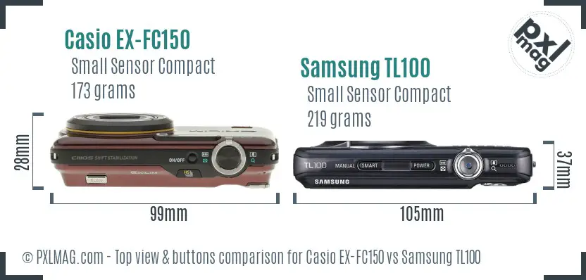 Casio EX-FC150 vs Samsung TL100 top view buttons comparison