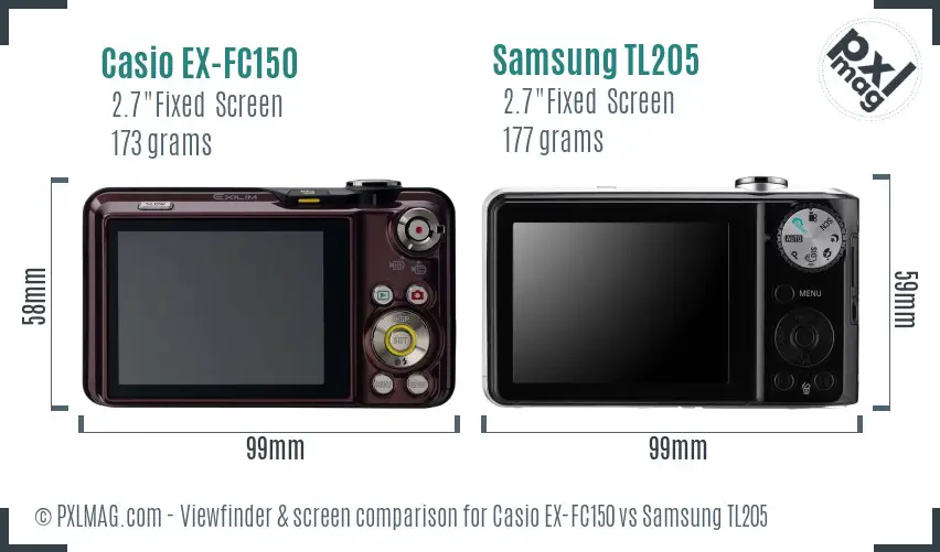 Casio EX-FC150 vs Samsung TL205 Screen and Viewfinder comparison