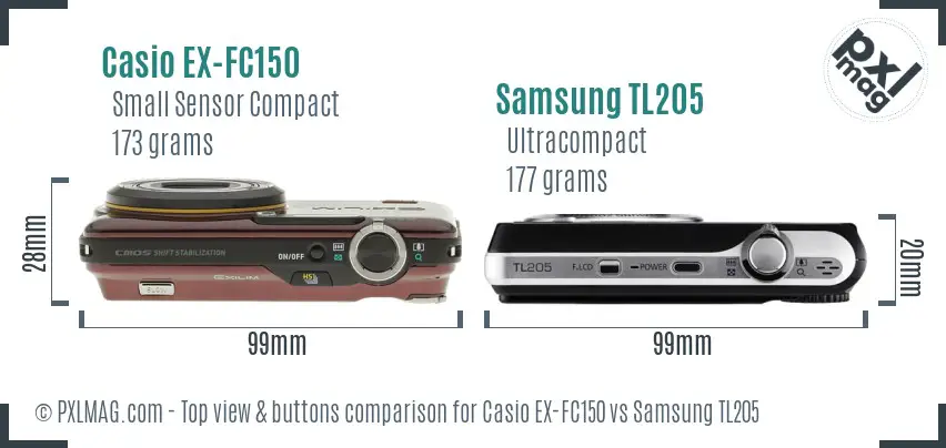 Casio EX-FC150 vs Samsung TL205 top view buttons comparison