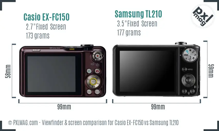 Casio EX-FC150 vs Samsung TL210 Screen and Viewfinder comparison