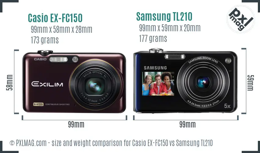 Casio EX-FC150 vs Samsung TL210 size comparison