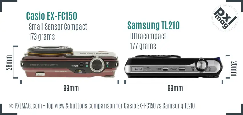 Casio EX-FC150 vs Samsung TL210 top view buttons comparison