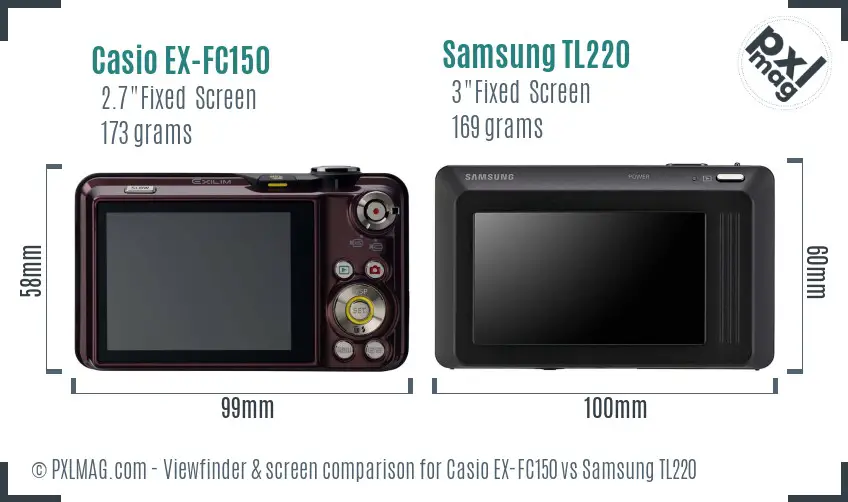 Casio EX-FC150 vs Samsung TL220 Screen and Viewfinder comparison