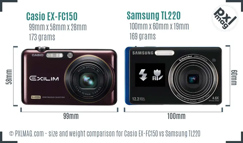 Casio EX-FC150 vs Samsung TL220 size comparison