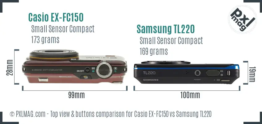 Casio EX-FC150 vs Samsung TL220 top view buttons comparison