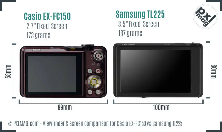 Casio EX-FC150 vs Samsung TL225 Screen and Viewfinder comparison