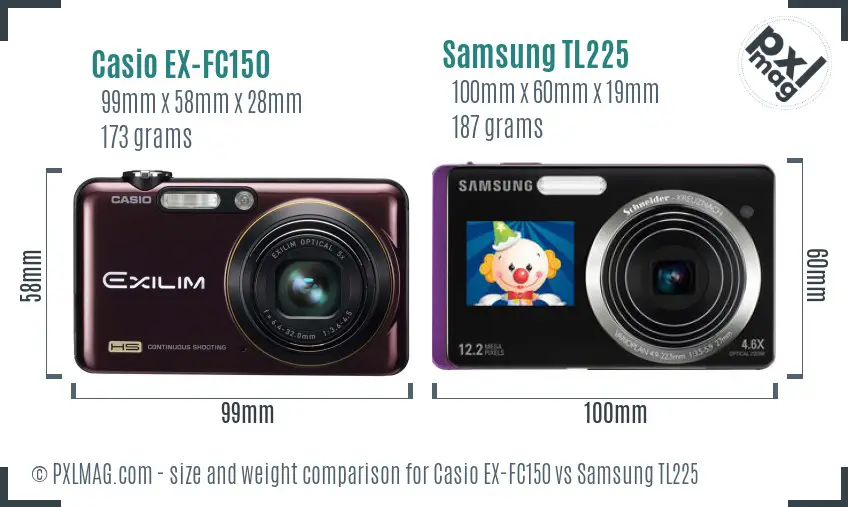 Casio EX-FC150 vs Samsung TL225 size comparison