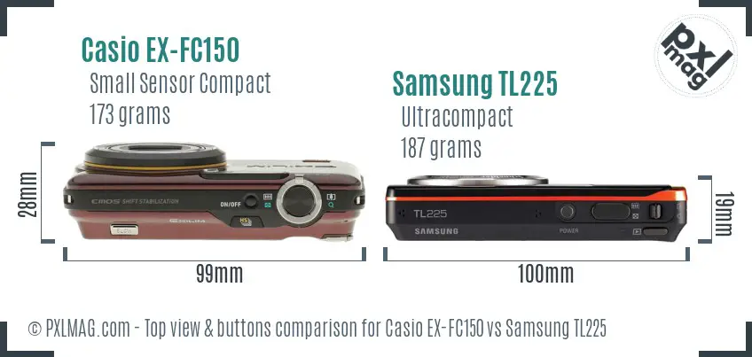 Casio EX-FC150 vs Samsung TL225 top view buttons comparison