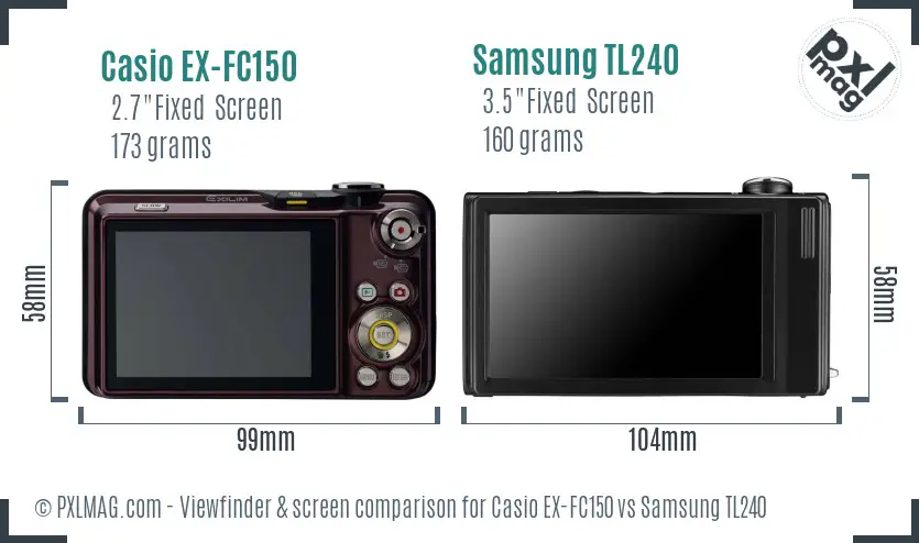 Casio EX-FC150 vs Samsung TL240 Screen and Viewfinder comparison