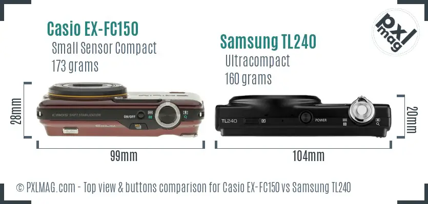 Casio EX-FC150 vs Samsung TL240 top view buttons comparison