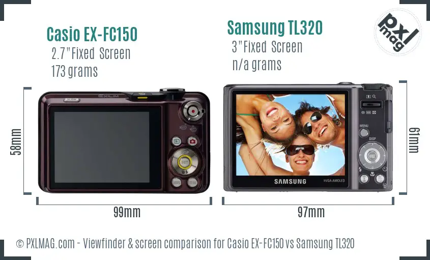 Casio EX-FC150 vs Samsung TL320 Screen and Viewfinder comparison