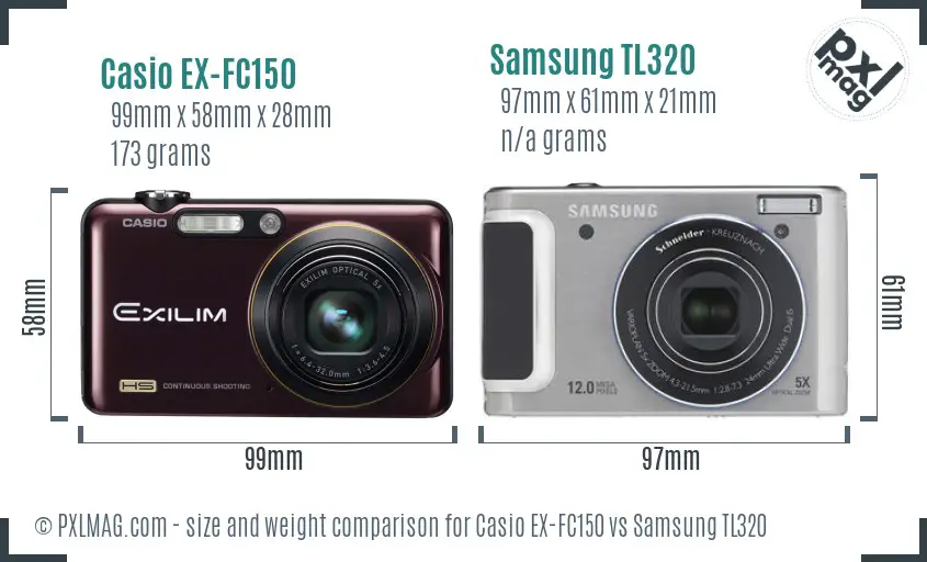 Casio EX-FC150 vs Samsung TL320 size comparison