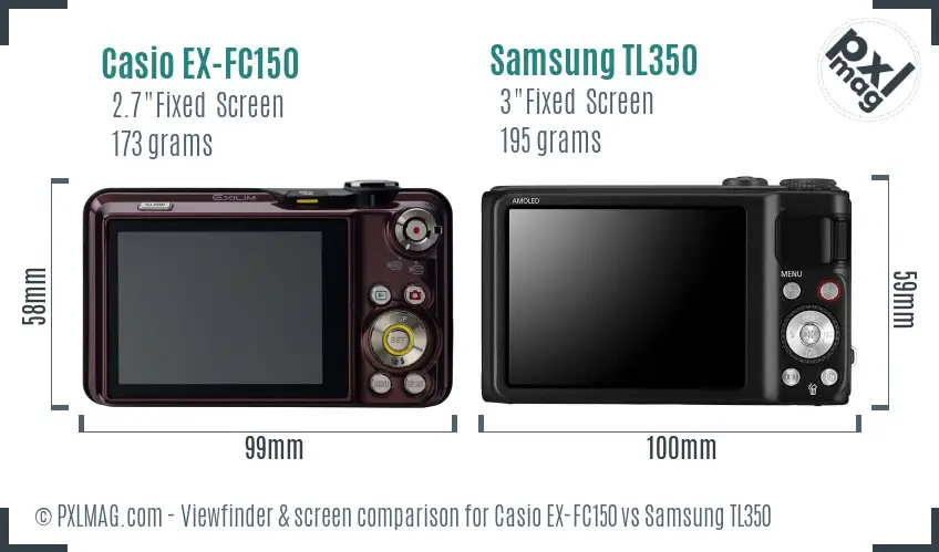 Casio EX-FC150 vs Samsung TL350 Screen and Viewfinder comparison