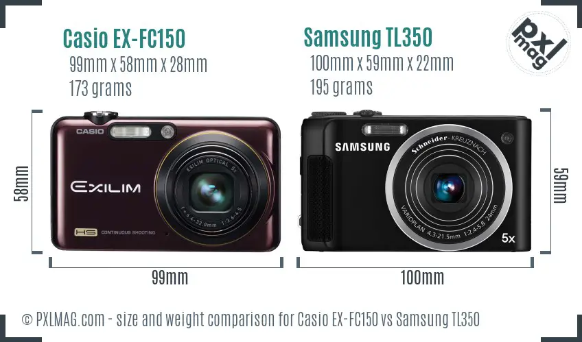 Casio EX-FC150 vs Samsung TL350 size comparison
