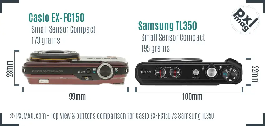 Casio EX-FC150 vs Samsung TL350 top view buttons comparison