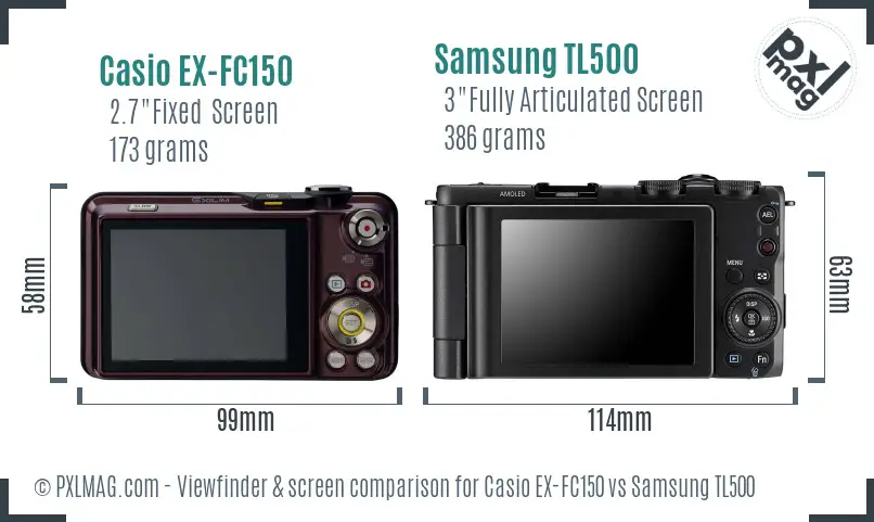 Casio EX-FC150 vs Samsung TL500 Screen and Viewfinder comparison