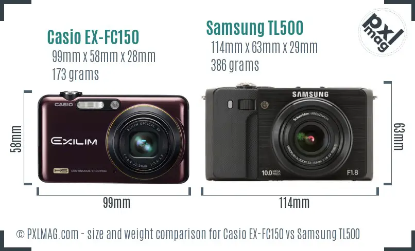 Casio EX-FC150 vs Samsung TL500 size comparison