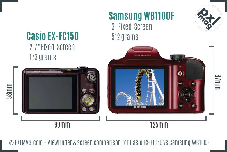 Casio EX-FC150 vs Samsung WB1100F Screen and Viewfinder comparison
