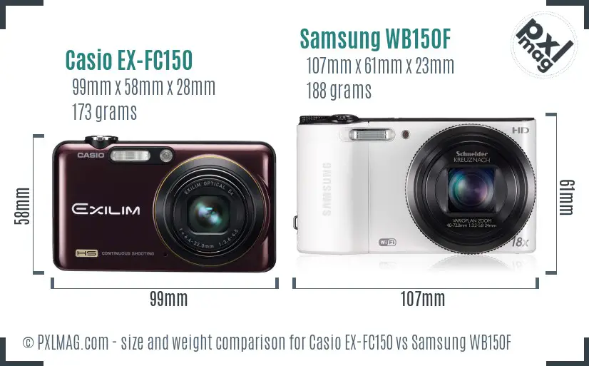 Casio EX-FC150 vs Samsung WB150F size comparison