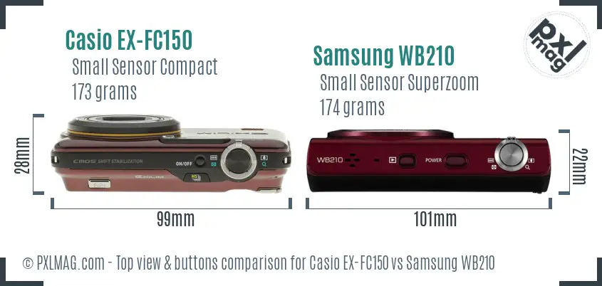Casio EX-FC150 vs Samsung WB210 top view buttons comparison