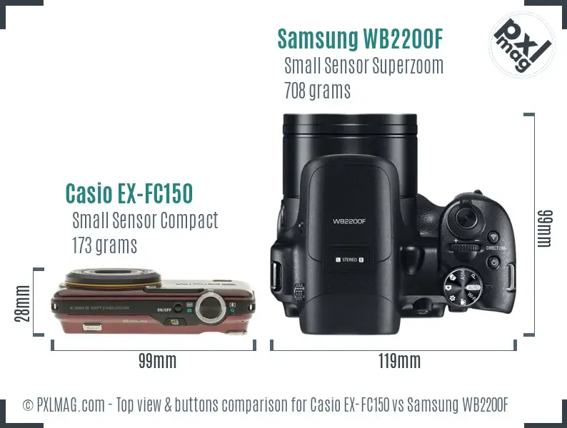 Casio EX-FC150 vs Samsung WB2200F top view buttons comparison