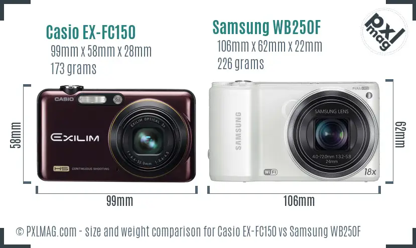 Casio EX-FC150 vs Samsung WB250F size comparison