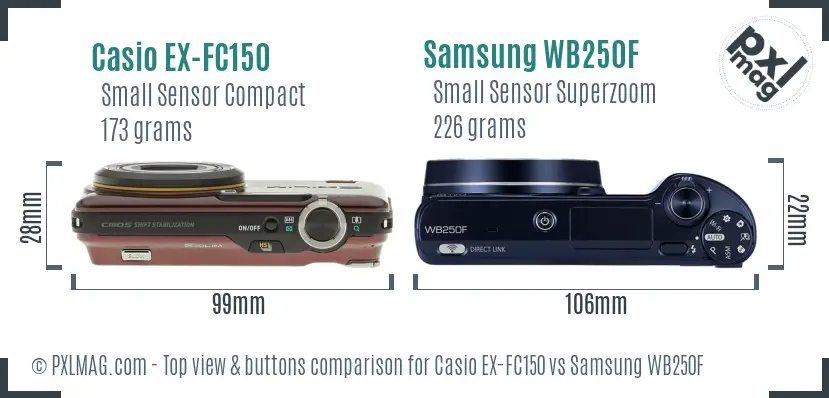 Casio EX-FC150 vs Samsung WB250F top view buttons comparison