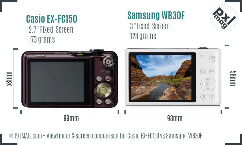 Casio EX-FC150 vs Samsung WB30F Screen and Viewfinder comparison