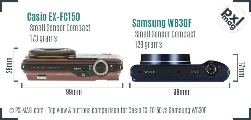 Casio EX-FC150 vs Samsung WB30F top view buttons comparison
