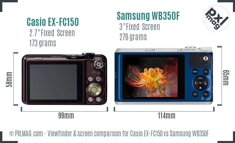 Casio EX-FC150 vs Samsung WB350F Screen and Viewfinder comparison