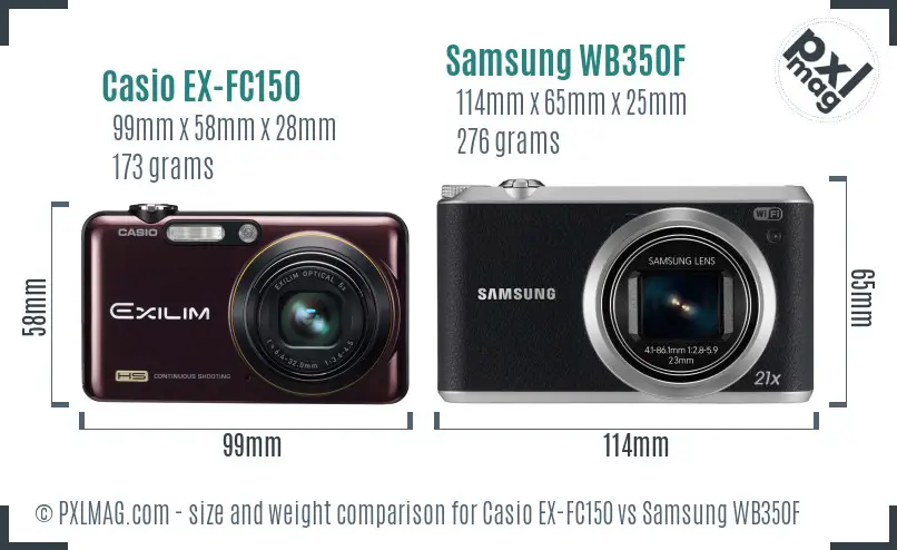 Casio EX-FC150 vs Samsung WB350F size comparison