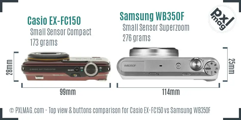 Casio EX-FC150 vs Samsung WB350F top view buttons comparison