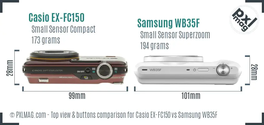 Casio EX-FC150 vs Samsung WB35F top view buttons comparison