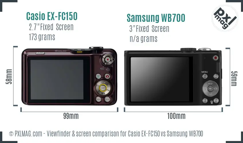 Casio EX-FC150 vs Samsung WB700 Screen and Viewfinder comparison