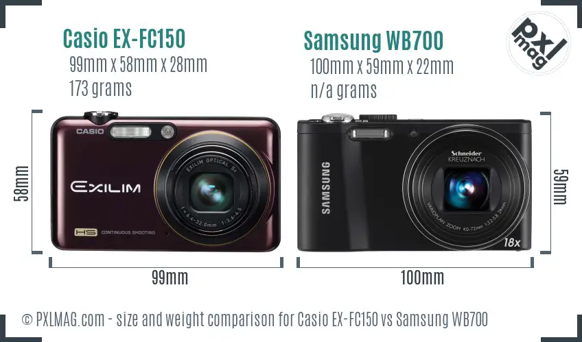 Casio EX-FC150 vs Samsung WB700 size comparison