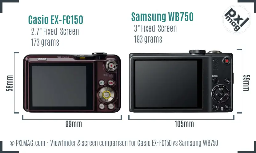 Casio EX-FC150 vs Samsung WB750 Screen and Viewfinder comparison