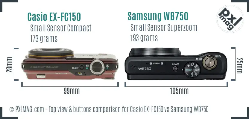 Casio EX-FC150 vs Samsung WB750 top view buttons comparison